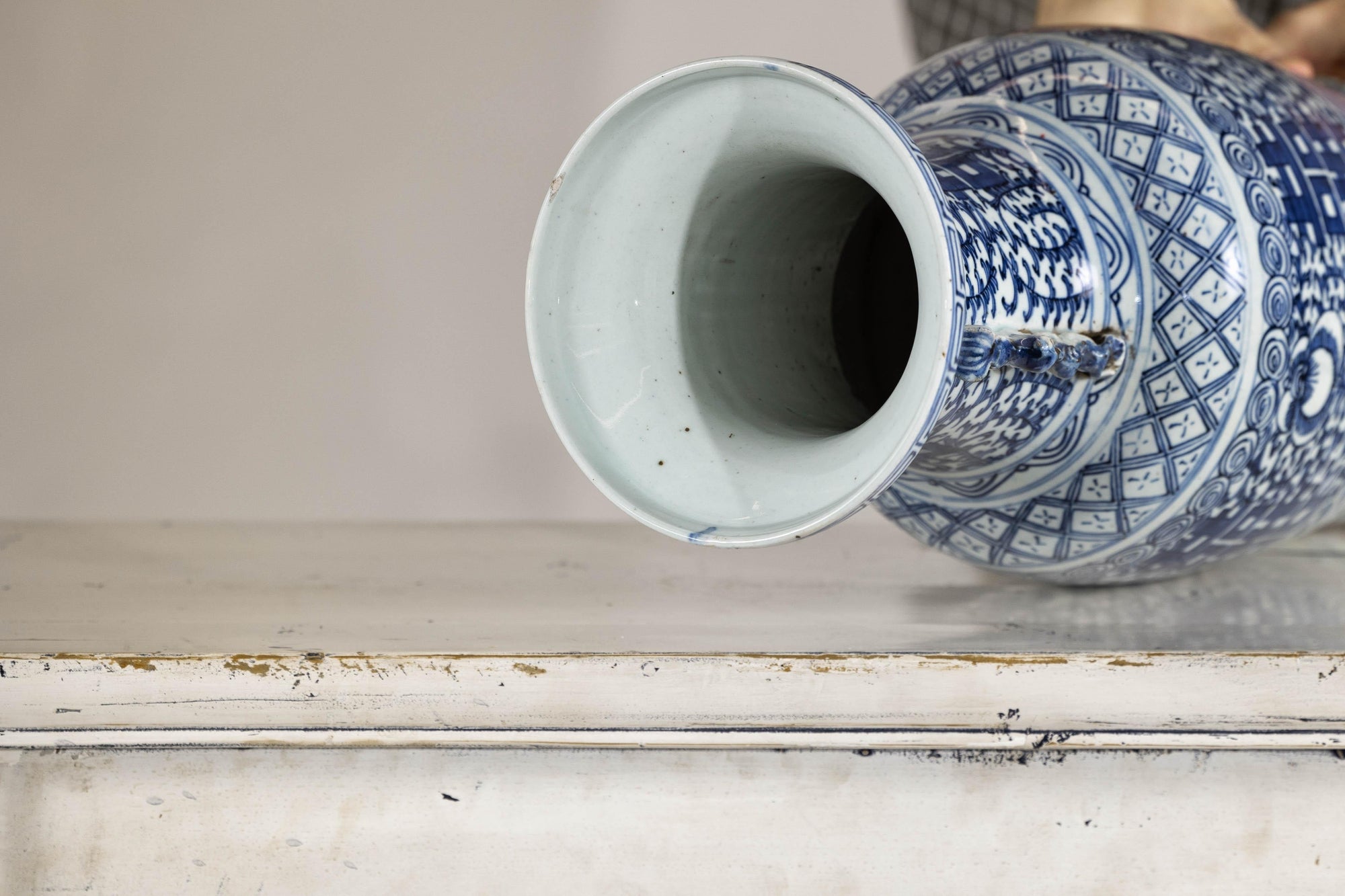 Late Qing Blue-and-White Porcelain Vase with Intricate Geometric Motifs