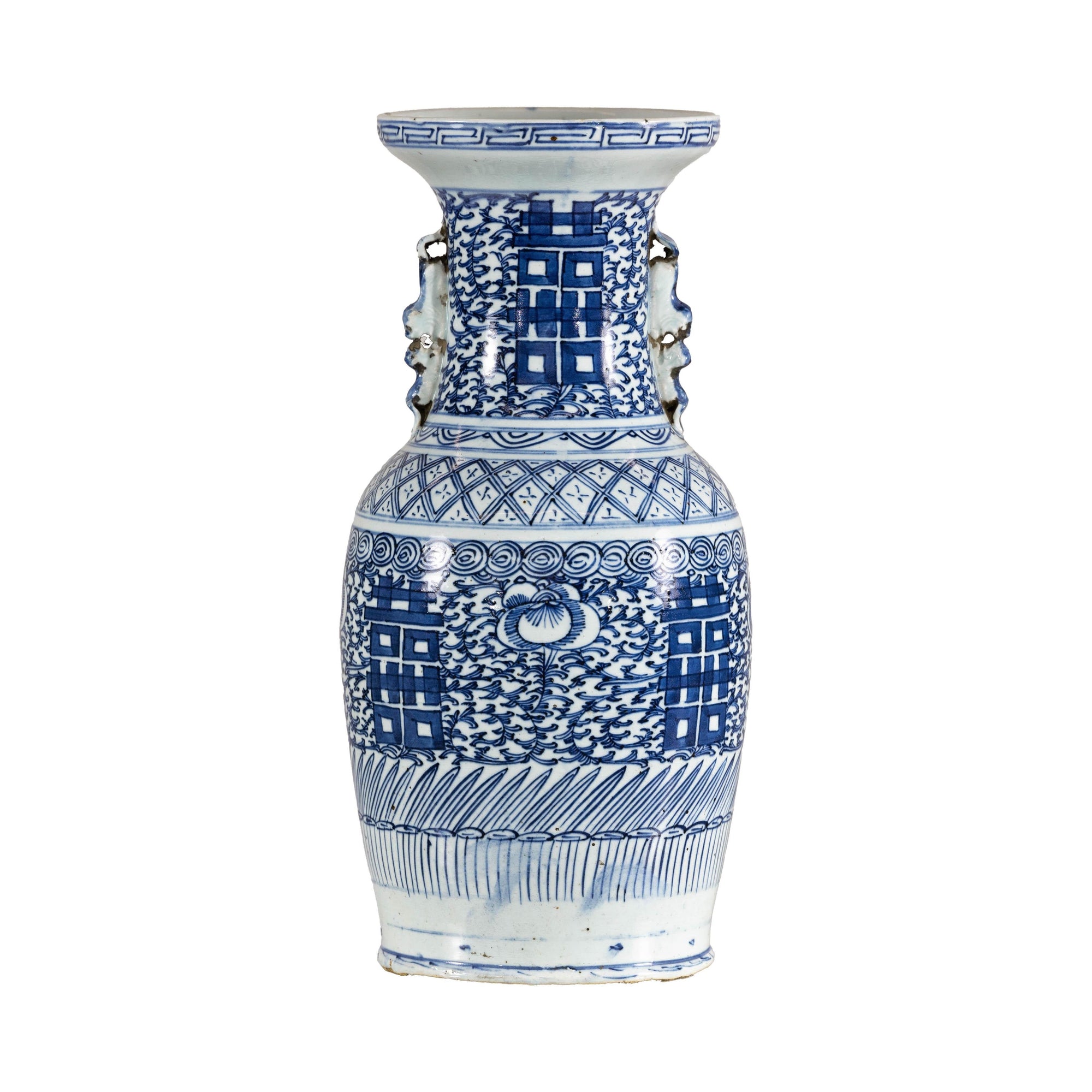 Late Qing Blue-and-White Porcelain Vase with Intricate Geometric Motifs