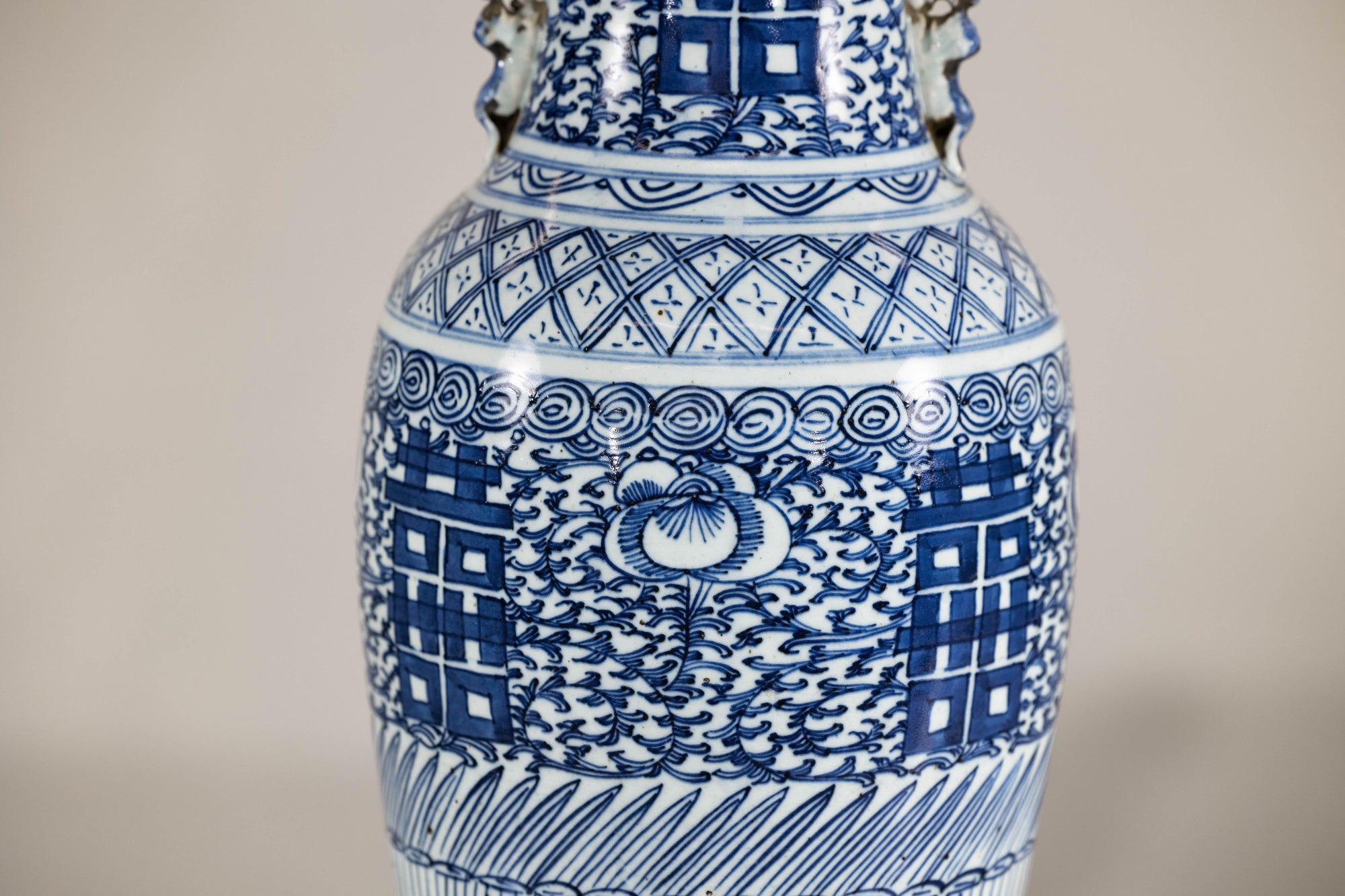 Late Qing Blue-and-White Porcelain Vase with Intricate Geometric Motifs
