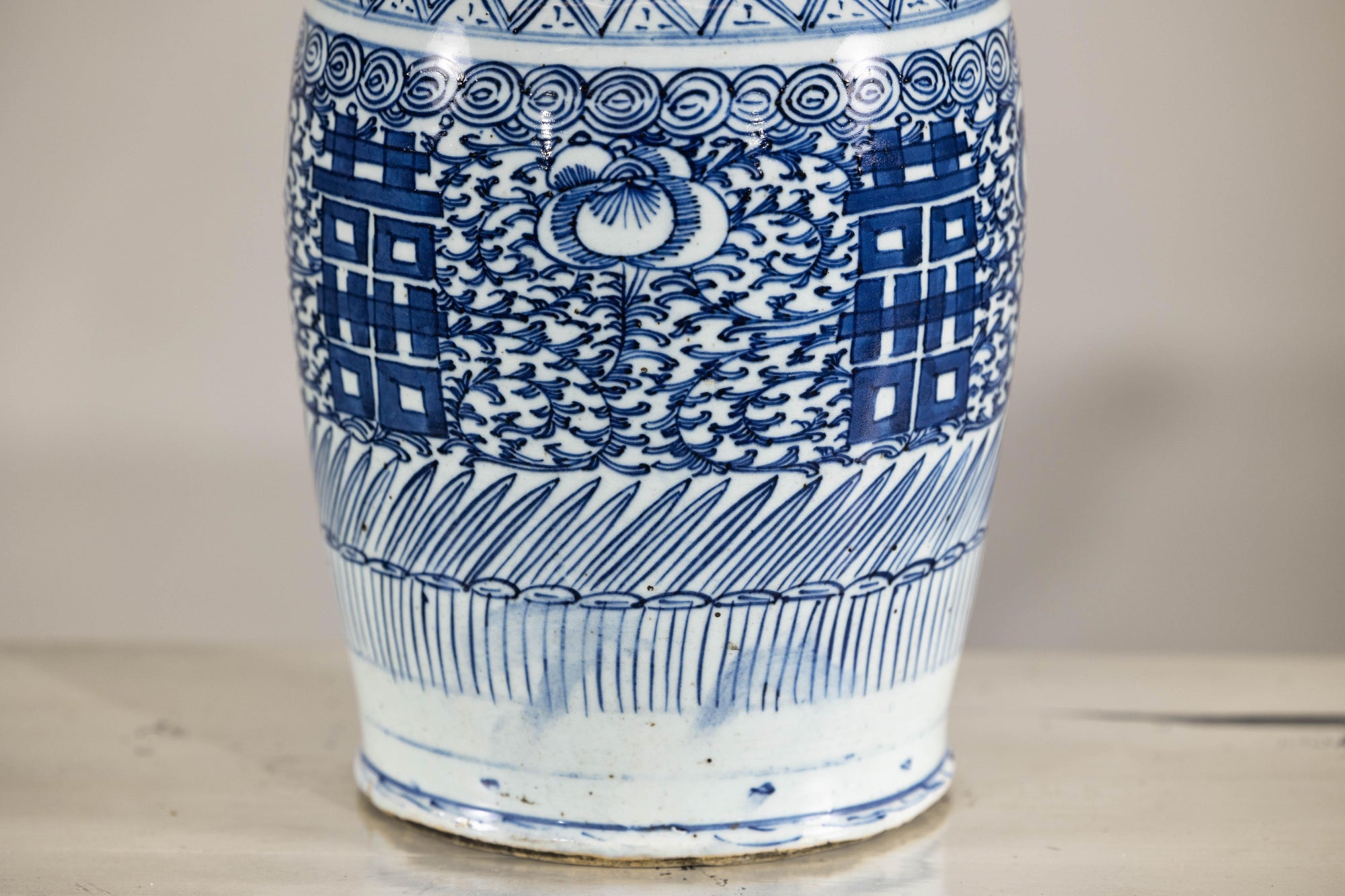Late Qing Blue-and-White Porcelain Vase with Intricate Geometric Motifs