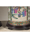 Pair of Round Hand-Painted Rose Medallion Table Lamps