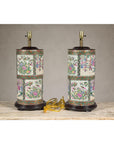 Pair of Round Hand-Painted Rose Medallion Table Lamps