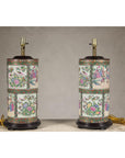 Pair of Round Hand-Painted Rose Medallion Table Lamps