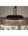 Pair of Round Hand-Painted Rose Medallion Table Lamps