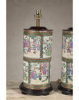 Pair of Round Hand-Painted Rose Medallion Table Lamps