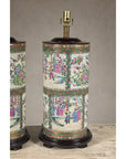 Pair of Round Hand-Painted Rose Medallion Table Lamps