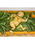 Qing Dynasty Tricolor Raised Relief Roof Fragment from Temple with Boy in Leaves