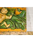 Qing Dynasty Tricolor Raised Relief Roof Fragment from Temple with Boy in Leaves