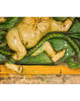 Qing Dynasty Tricolor Raised Relief Roof Fragment from Temple with Boy in Leaves