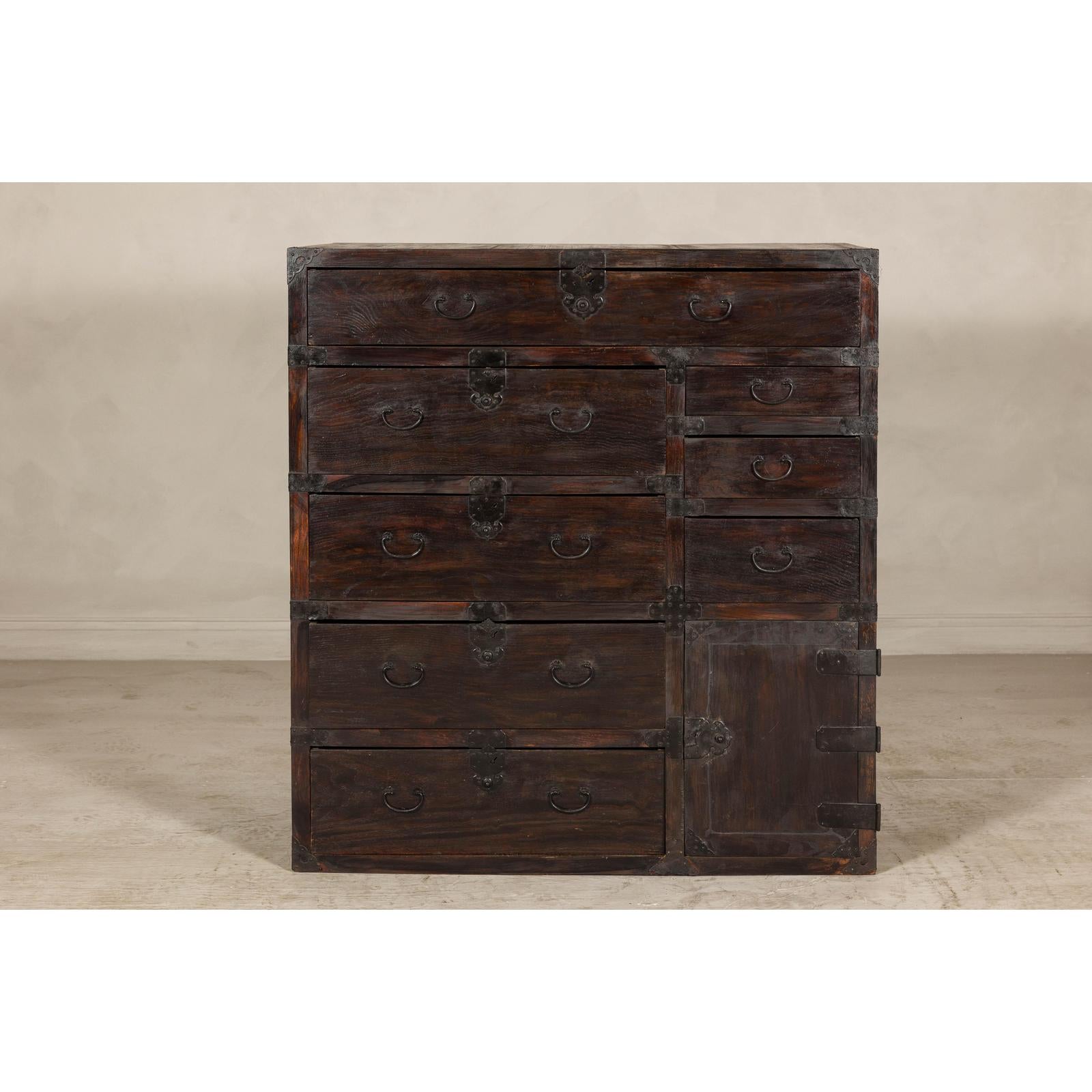Early Meiji Keyaki Sendai Isho-Dansu Chest with Iron Hardware and Storage