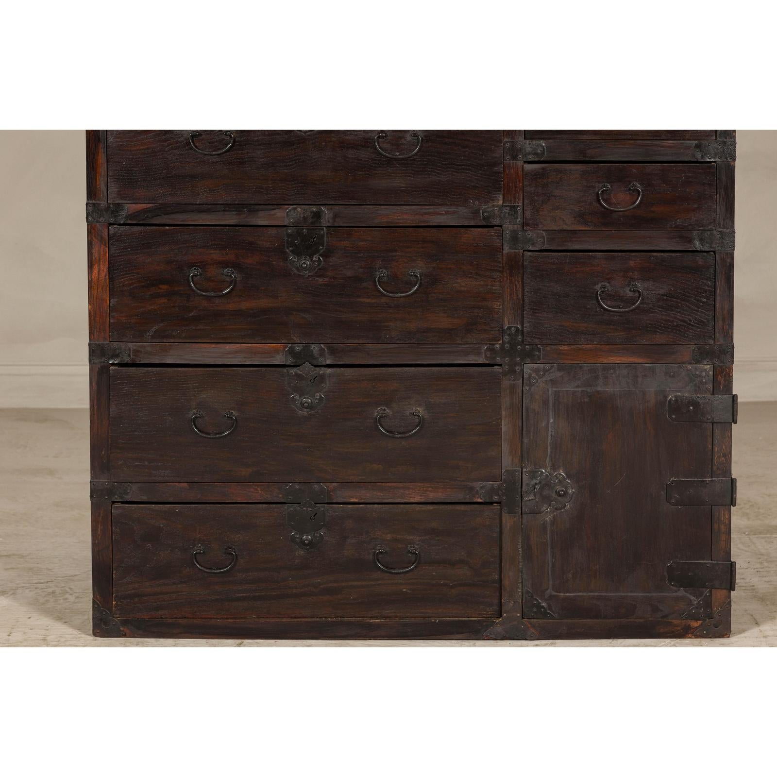 Early Meiji Keyaki Sendai Isho-Dansu Chest with Iron Hardware and Storage