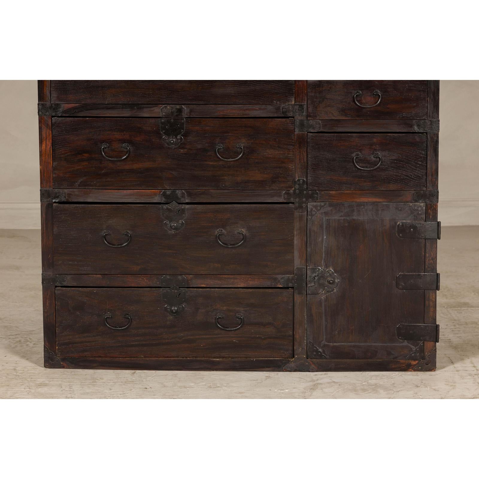 Early Meiji Keyaki Sendai Isho-Dansu Chest with Iron Hardware and Storage
