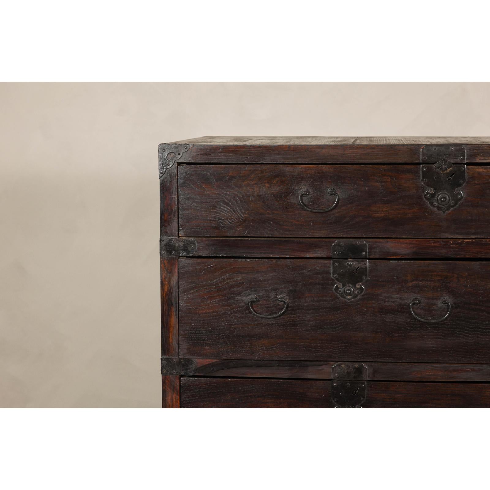 Early Meiji Keyaki Sendai Isho-Dansu Chest with Iron Hardware and Storage