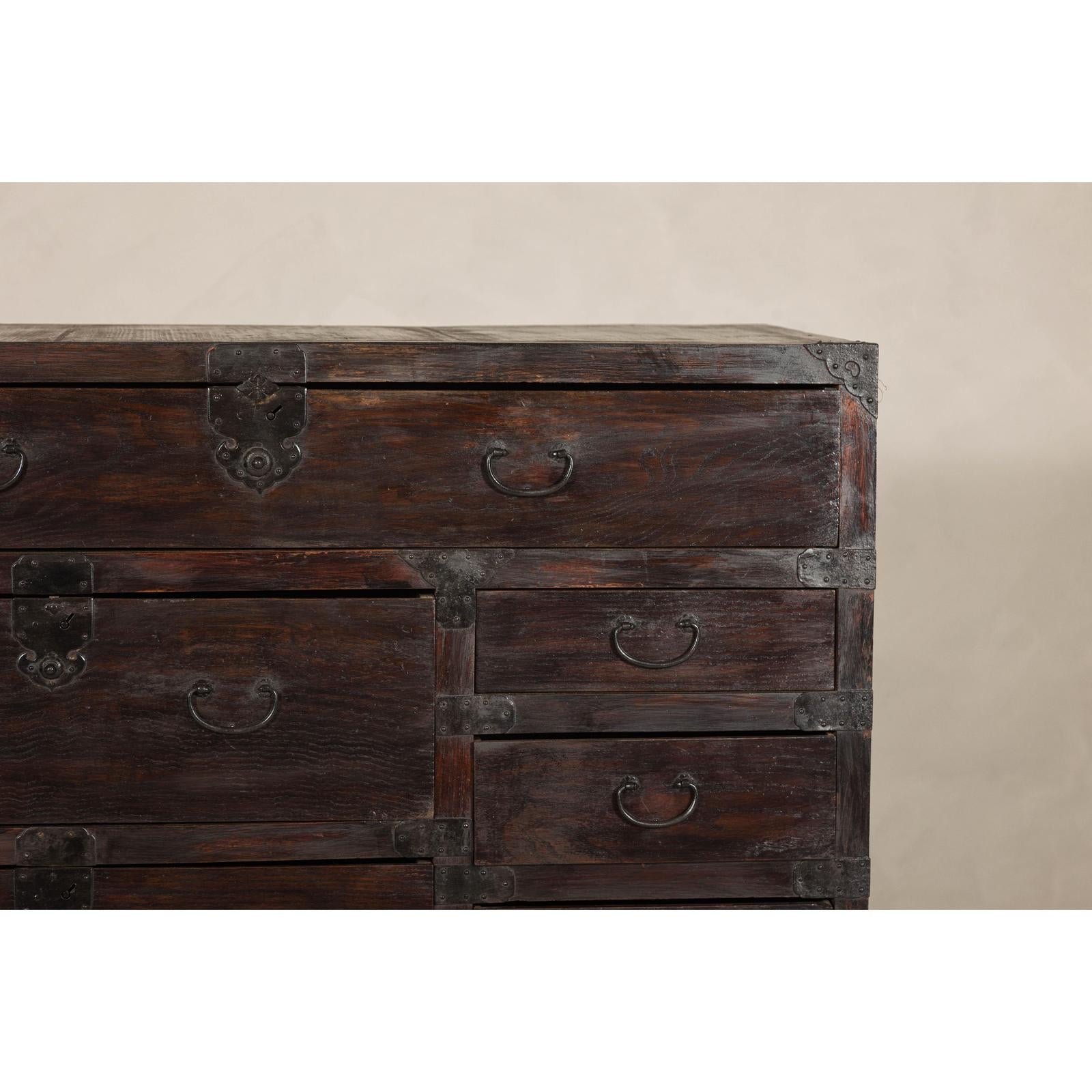 Early Meiji Keyaki Sendai Isho-Dansu Chest with Iron Hardware and Storage