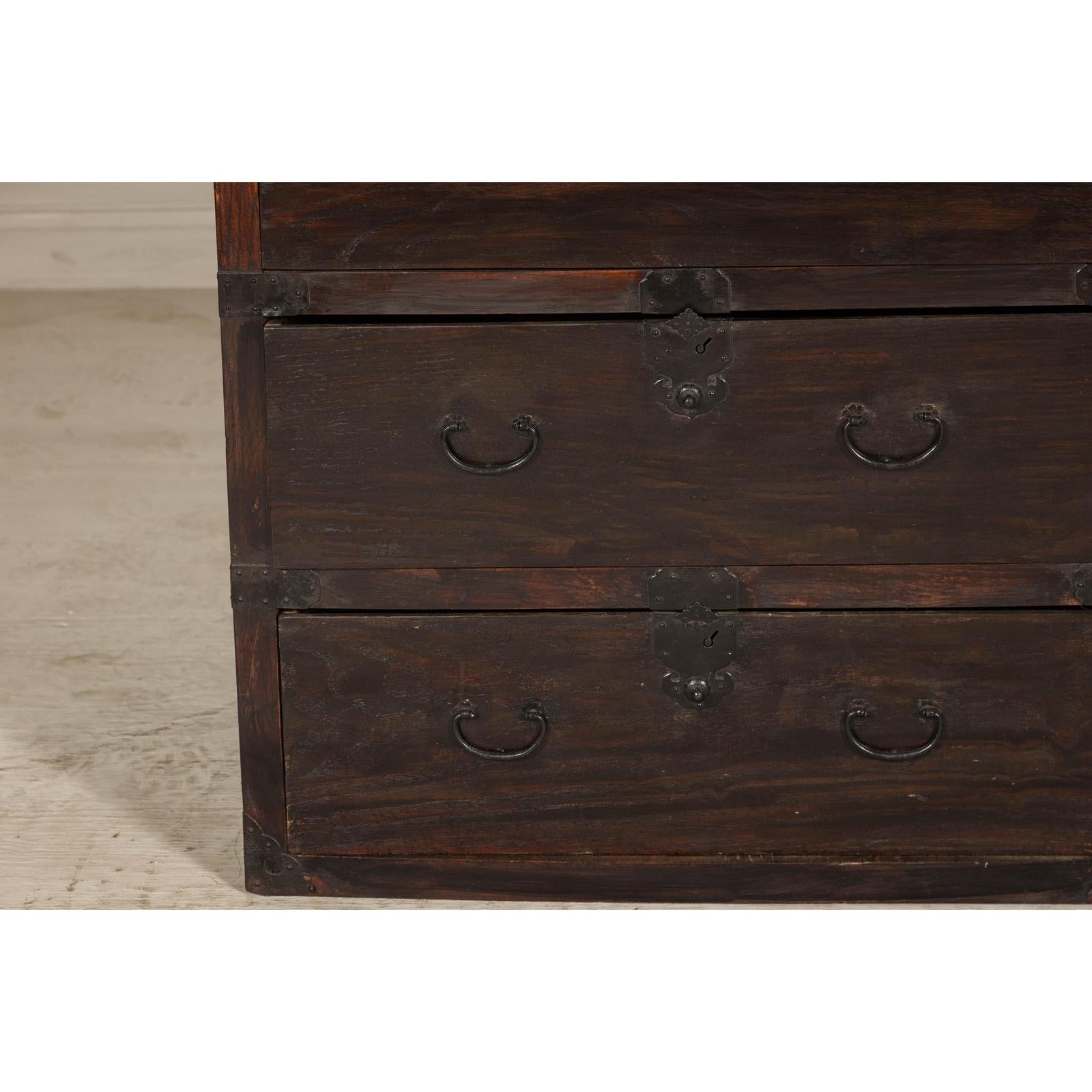 Early Meiji Keyaki Sendai Isho-Dansu Chest with Iron Hardware and Storage