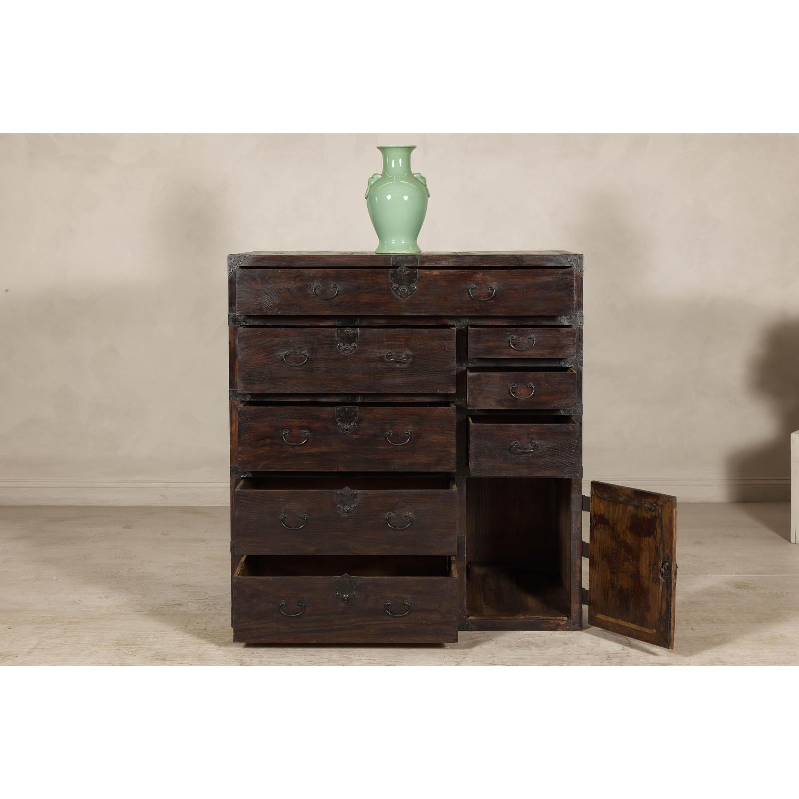 Early Meiji Keyaki Sendai Isho-Dansu Chest with Iron Hardware and Storage