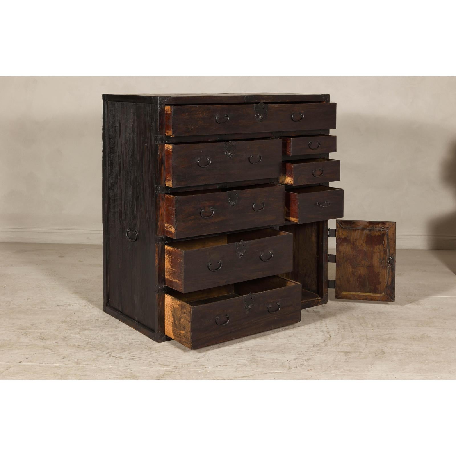Early Meiji Keyaki Sendai Isho-Dansu Chest with Iron Hardware and Storage