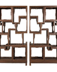 Pair of Late Qing Dynasty Brown Lacquered Display Shelves with Fretwork Motifs