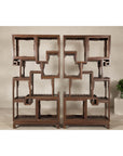 Pair of Late Qing Dynasty Brown Lacquered Display Shelves with Fretwork Motifs