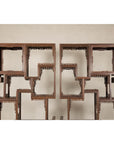 Pair of Late Qing Dynasty Brown Lacquered Display Shelves with Fretwork Motifs