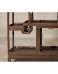 Pair of Late Qing Dynasty Brown Lacquered Display Shelves with Fretwork Motifs