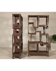 Pair of Late Qing Dynasty Brown Lacquered Display Shelves with Fretwork Motifs