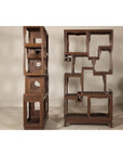 Pair of Late Qing Dynasty Brown Lacquered Display Shelves with Fretwork Motifs