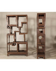 Pair of Late Qing Dynasty Brown Lacquered Display Shelves with Fretwork Motifs