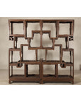 Pair of Late Qing Dynasty Brown Lacquered Display Shelves with Fretwork Motifs