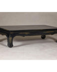 Distressed Dark Blue Chow Leg Coffee Table with Ocher Accents and Waisted Apron