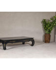 Distressed Dark Blue Chow Leg Coffee Table with Ocher Accents and Waisted Apron