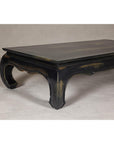 Distressed Dark Blue Chow Leg Coffee Table with Ocher Accents and Waisted Apron
