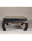 Distressed Dark Blue Chow Leg Coffee Table with Ocher Accents and Waisted Apron