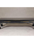 Distressed Dark Blue Chow Leg Coffee Table with Ocher Accents and Waisted Apron