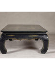 Distressed Dark Blue Chow Leg Coffee Table with Ocher Accents and Waisted Apron