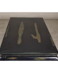 Distressed Dark Blue Chow Leg Coffee Table with Ocher Accents and Waisted Apron