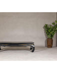 Distressed Dark Blue Chow Leg Coffee Table with Ocher Accents and Waisted Apron