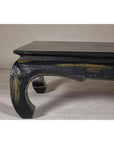 Distressed Dark Blue Chow Leg Coffee Table with Ocher Accents and Waisted Apron