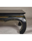 Distressed Dark Blue Chow Leg Coffee Table with Ocher Accents and Waisted Apron