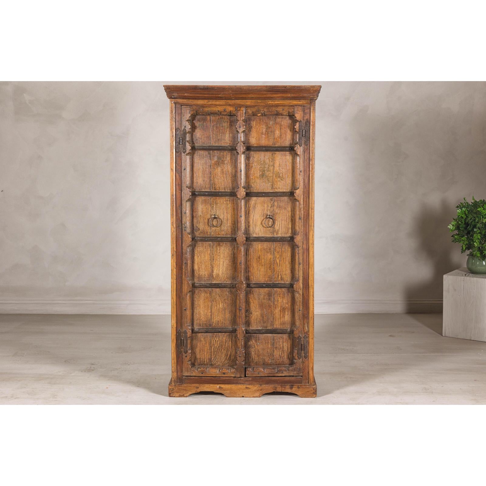 Early 20th Century Hardwood Cabinet with Iron Accents and Rustic Charm