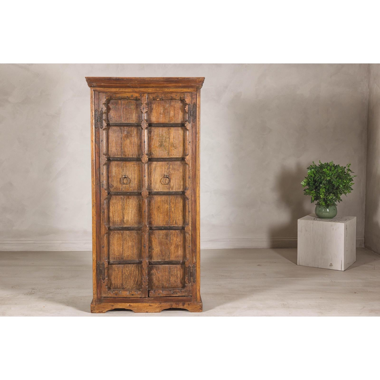 Early 20th Century Hardwood Cabinet with Iron Accents and Rustic Charm