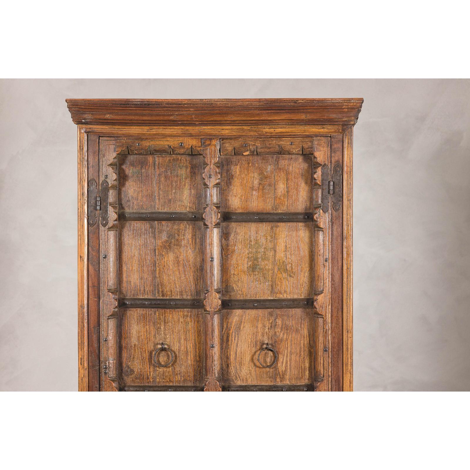 Early 20th Century Hardwood Cabinet with Iron Accents and Rustic Charm