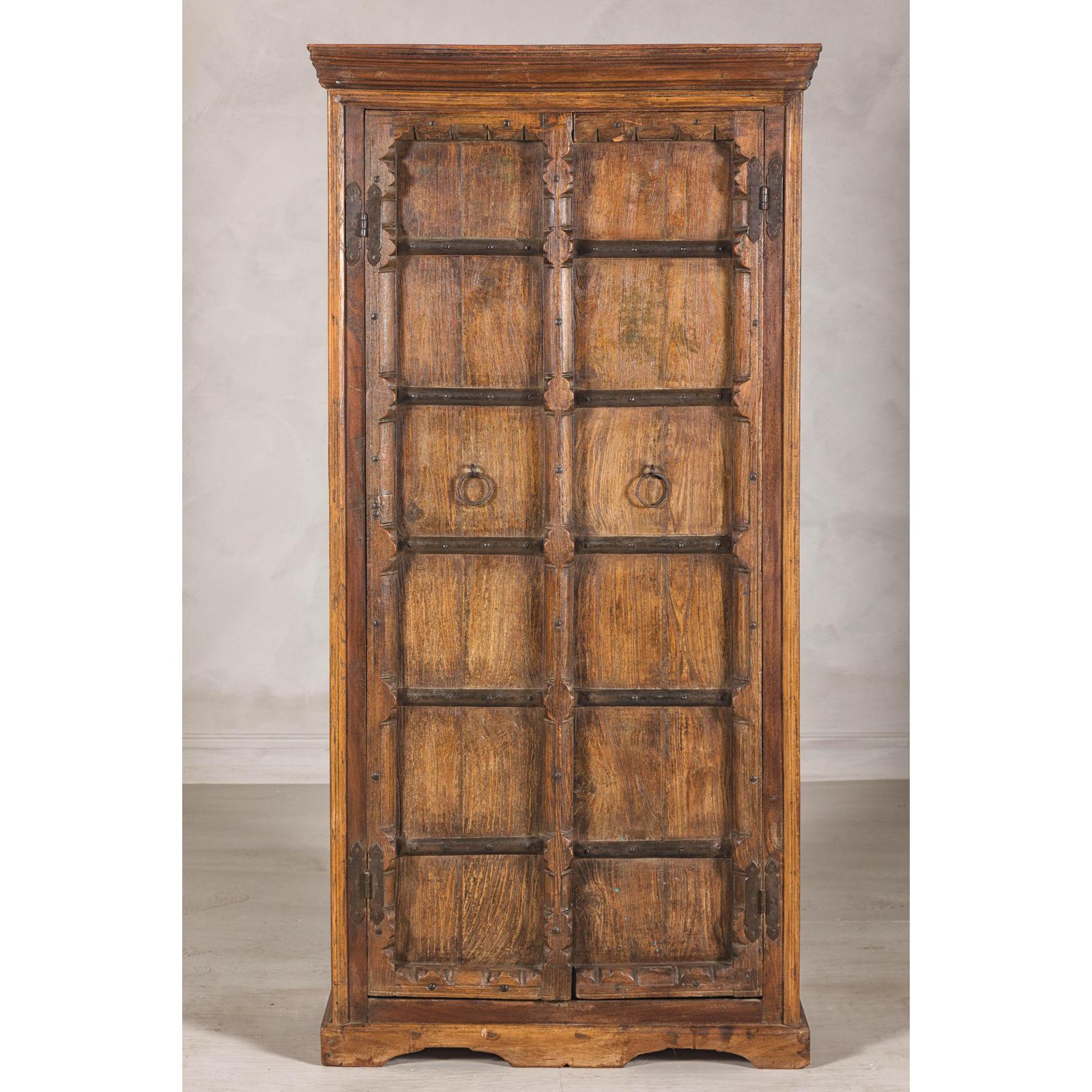 Early 20th Century Hardwood Cabinet with Iron Accents and Rustic Charm