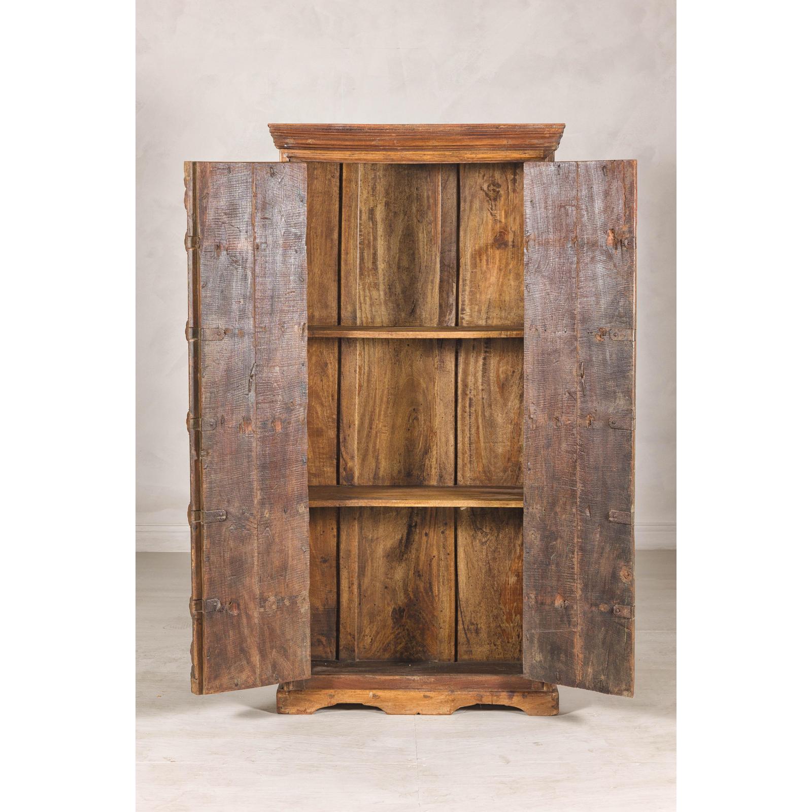 Early 20th Century Hardwood Cabinet with Iron Accents and Rustic Charm