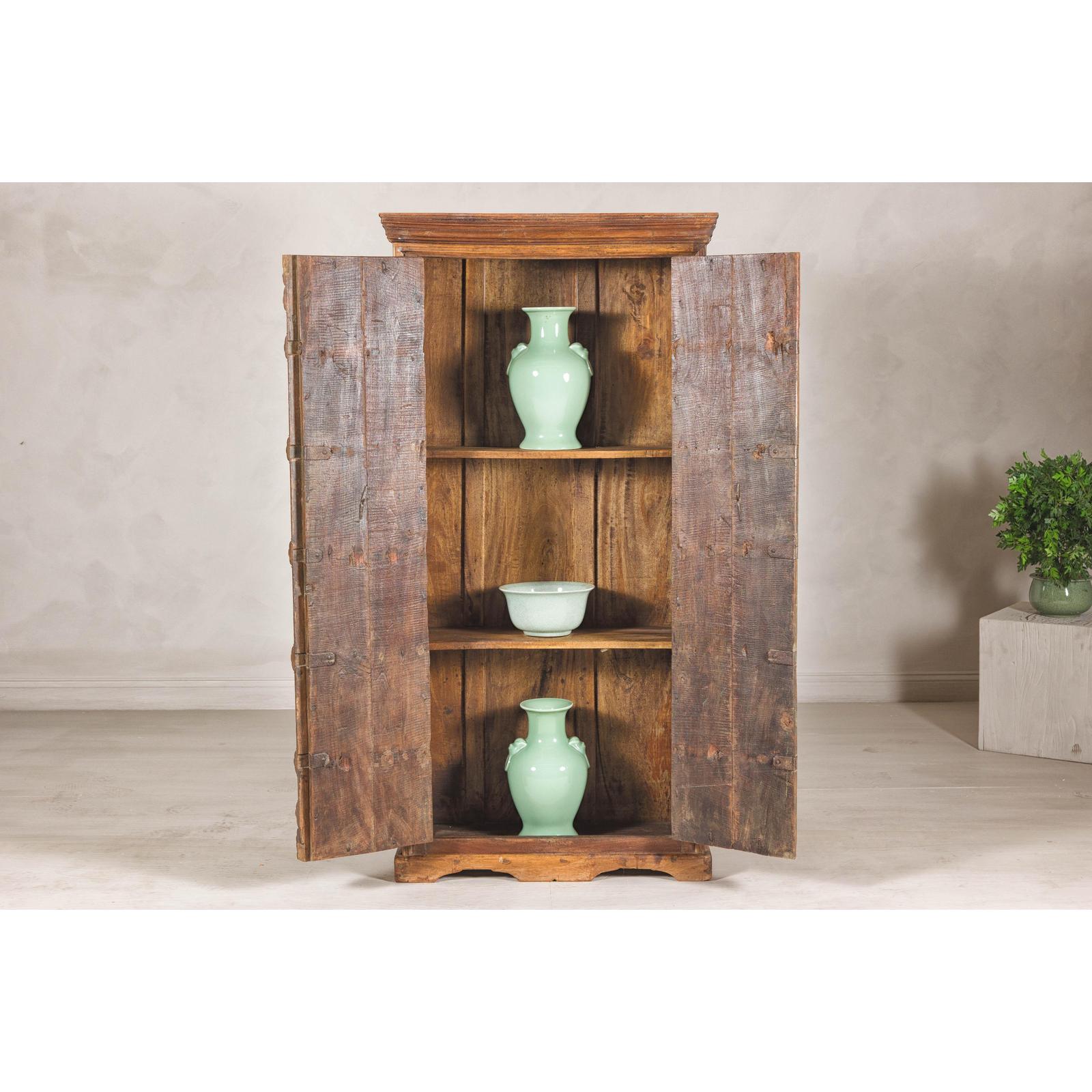 Early 20th Century Hardwood Cabinet with Iron Accents and Rustic Charm