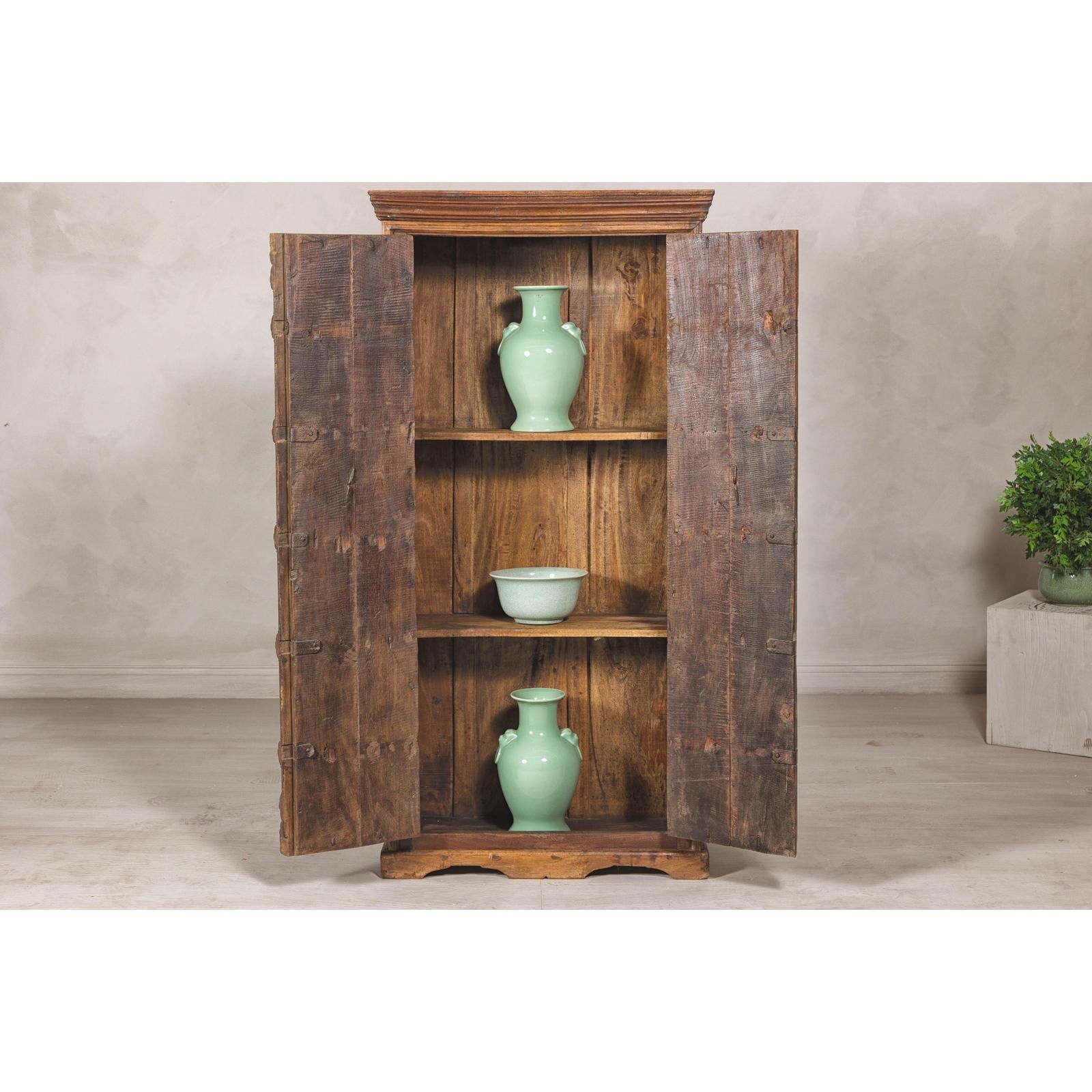 Early 20th Century Hardwood Cabinet with Iron Accents and Rustic Charm