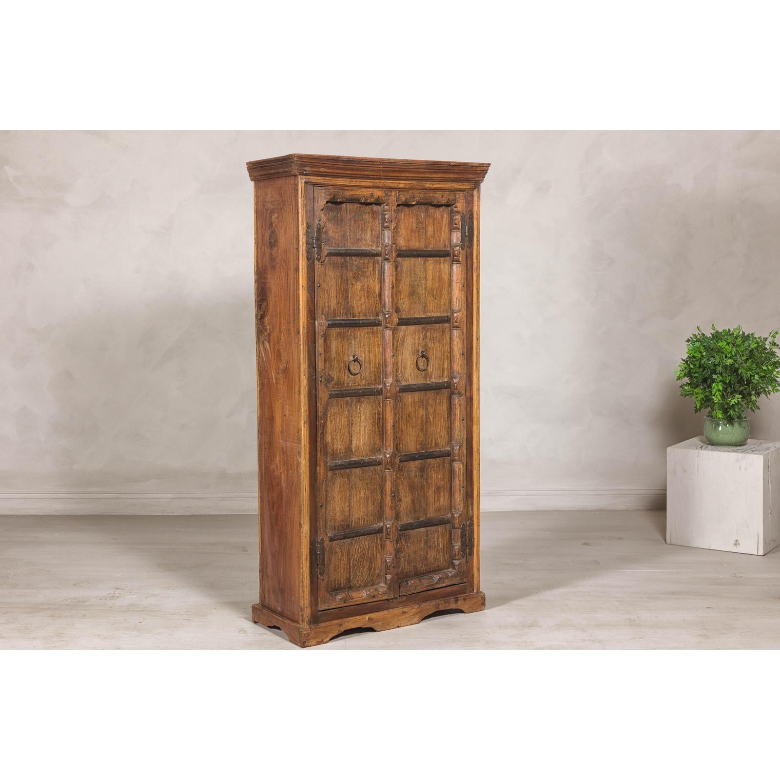 Early 20th Century Hardwood Cabinet with Iron Accents and Rustic Charm