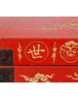 Red Blanket Chest with Gilded Bat & Guardian Lion Motifs
