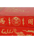 Red Blanket Chest with Gilded Bat & Guardian Lion Motifs