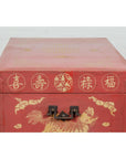 Red Blanket Chest with Gilded Bat & Guardian Lion Motifs